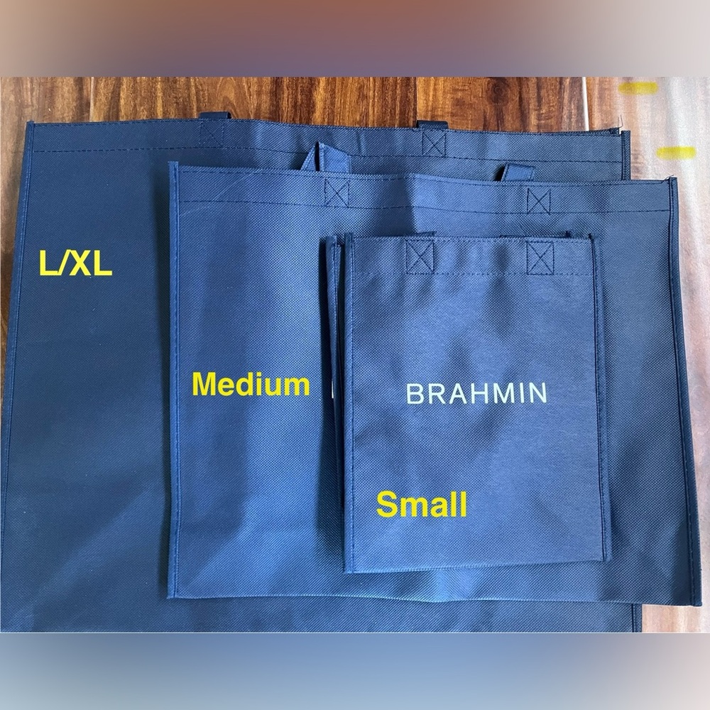 Brahmin Set of 3 Reusable Navy Blue Carry Bag with White Logo Print